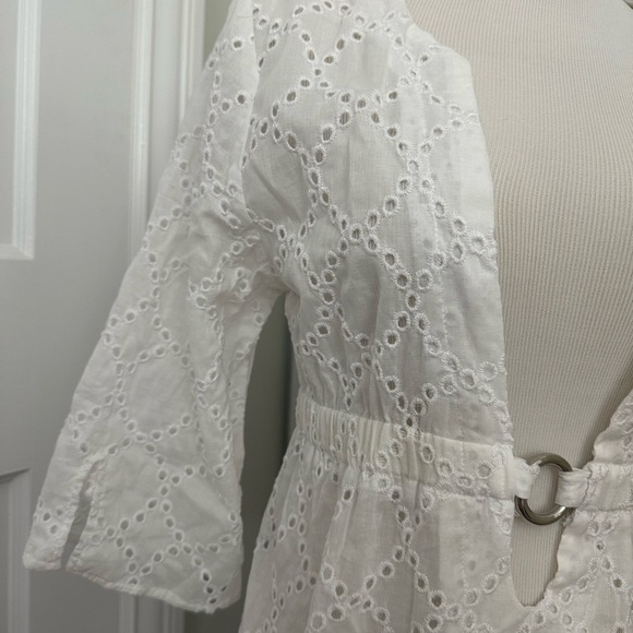 NWT! ECHO Eyelet Cover-up Tunic Dress Deep V Low Neck & O-Ring M White Coverup - Picture 6 of 11
